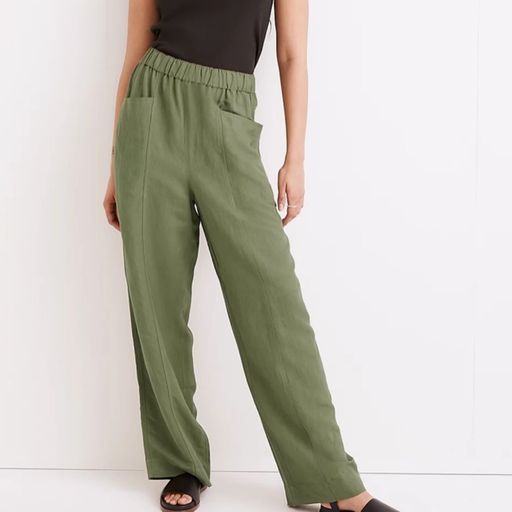Madewell Linen Blend Pull-On High Rise Wide Leg Pants Olive Green Size XL